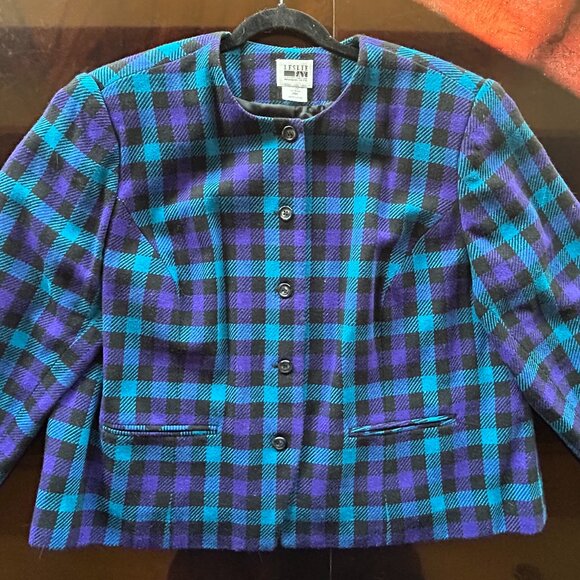 LESLIE FAY 24WP Wool/ Acrylic Princess Cut Plaid Jacket -VINTAGE - Picture 1 of 5
